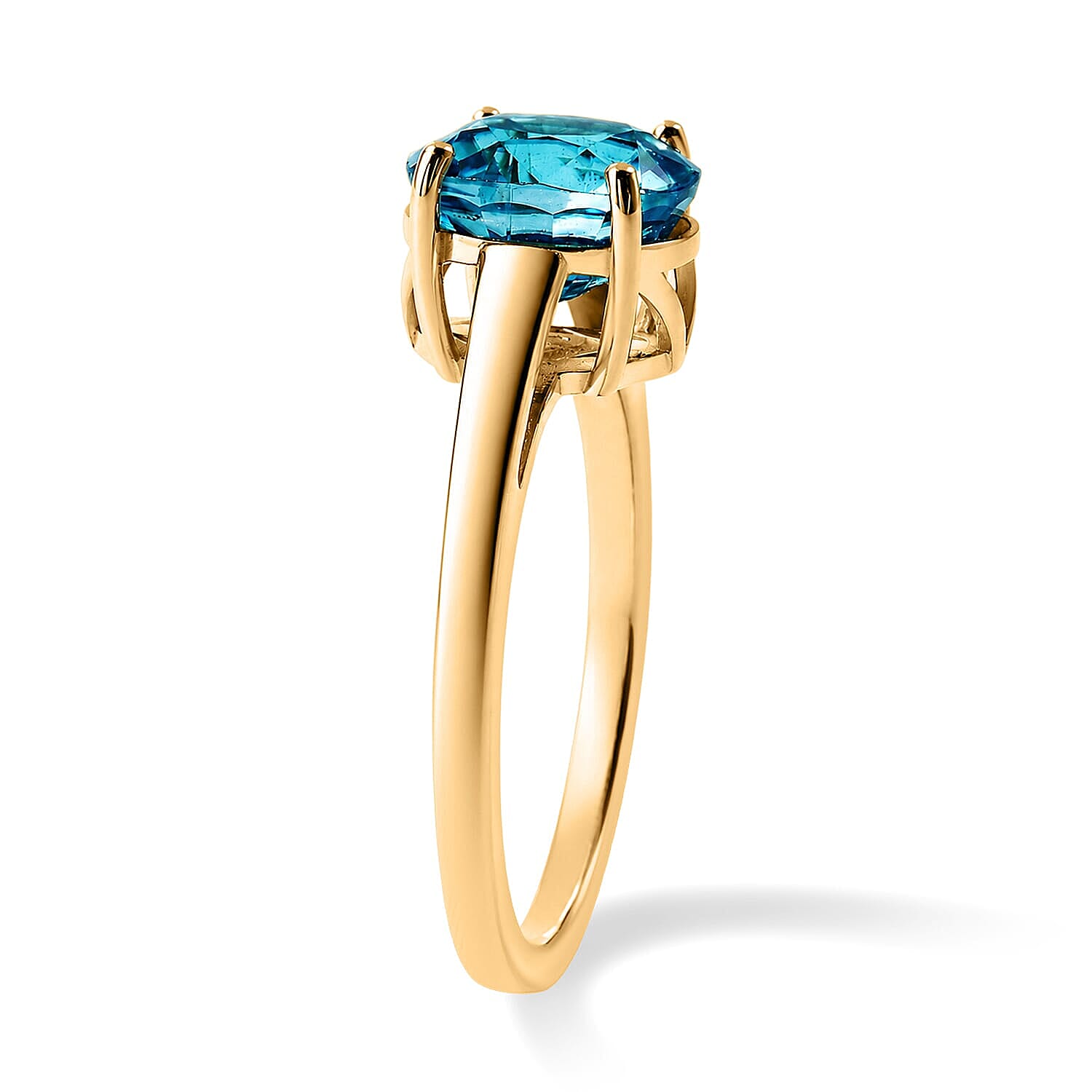 AAAA Cambodian Blue Zircon 4.50 ctw Blue Fire Azure Majesty Ring in 10K Yellow Gold (Size  5.0)