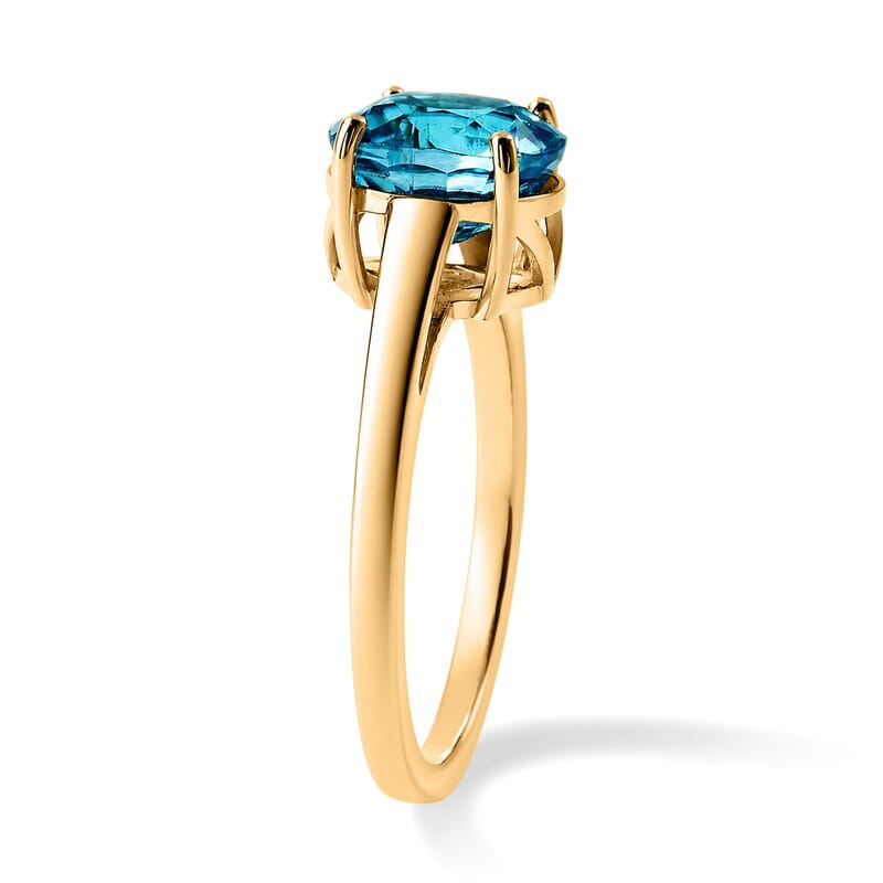 AAAA Cambodian Blue Zircon 4.50 ctw Blue Fire Azure Majesty Ring in 10K Yellow Gold (Size  5.0)