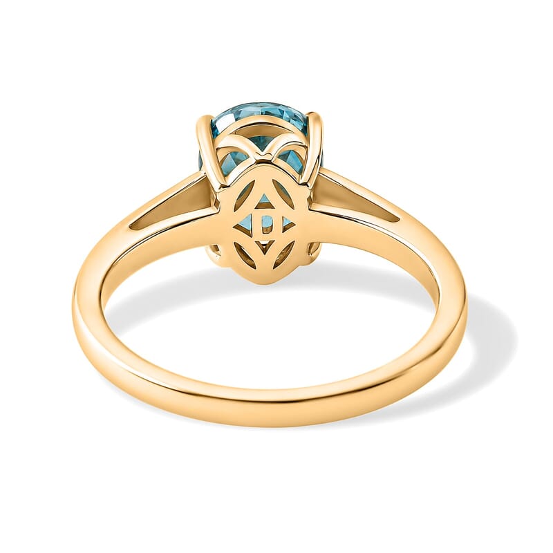 AAAA Cambodian Blue Zircon 4.50 ctw Blue Fire Azure Majesty Ring in 10K Yellow Gold (Size  5.0)