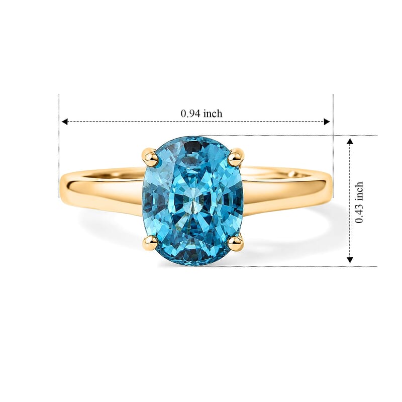 AAAA Cambodian Blue Zircon 4.50 ctw Blue Fire Azure Majesty Ring in 10K Yellow Gold (Size  5.0)