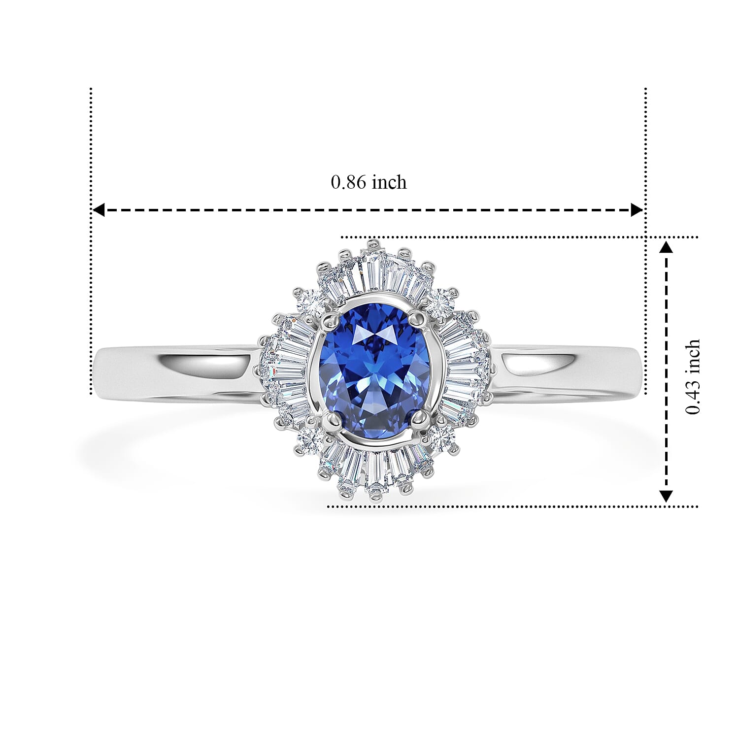 D'Joy Premium Ceylon Blue Sapphire and Diamond 0.65 ctw Crown of Light Ring in Rhodium Over Sterling Silver (Size 7.0)