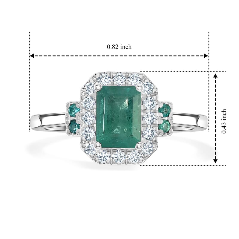 Certified and Appraised D'Joy Premium Kagem Zambian Emerald, Paraiba Tourmaline and Moissanite Ring in Rhodium Over Sterling Silver (Size 5.0) 1.39 ctw