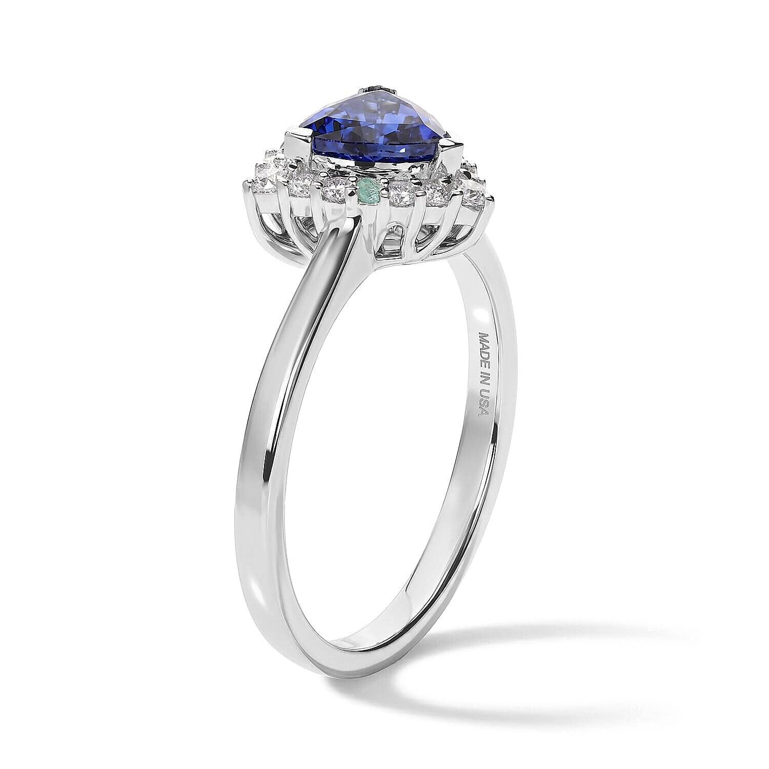 Certified and Appraised D''Joy Premium Tanzanite, Paraiba Tourmaline and Moissanite Ring in Rhodium Over Sterling Silver (Size 5.0) 1.50 ctw