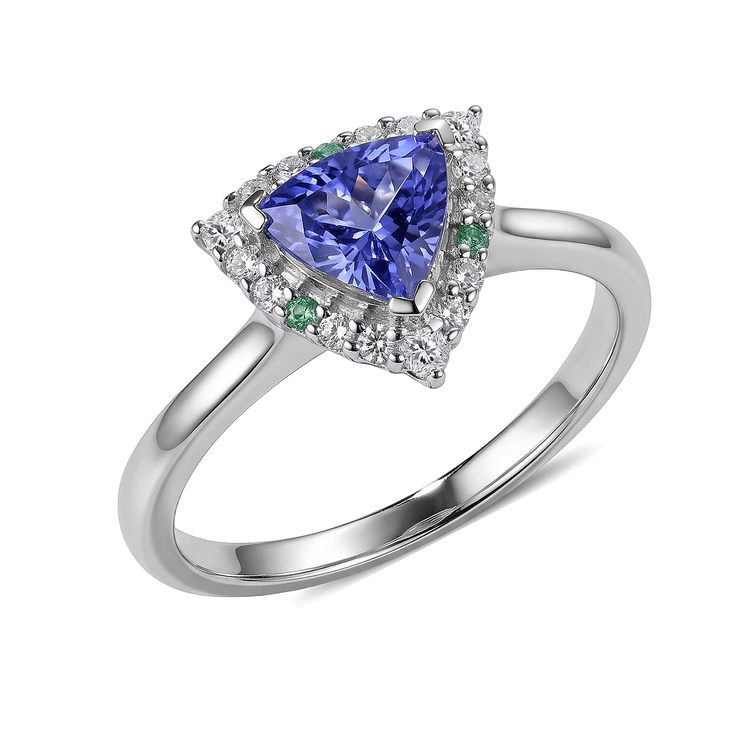 Certified and Appraised D'Joy Premium Tanzanite, Paraiba Tourmaline and Moissanite 1.50 ctw Ring in Rhodium Over Sterling Silver (Size 6.0)