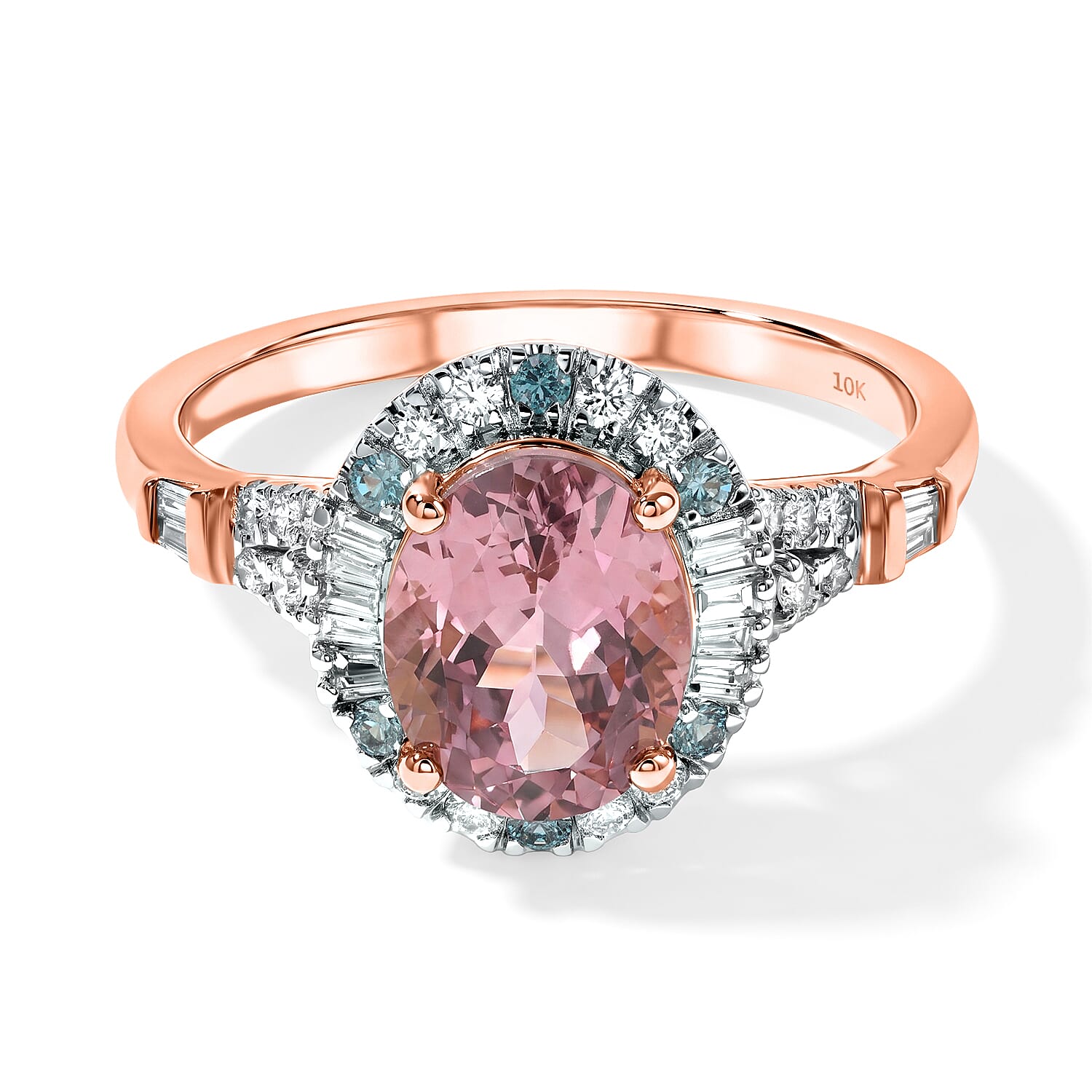 Certified and Appraised Luxoro AAA Pink Tourmaline, Paraiba Tourmaline and Diamond I2 2.20 ctw Ring in 10K Rose Gold (Size 7.0)