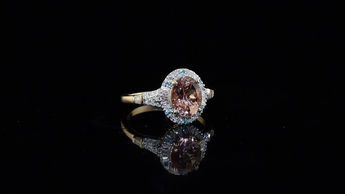 Certified and Appraised Luxoro 10K Rose Gold AAA Pink Tourmaline, Paraiba Tourmaline and Diamond (I2) (0.31 cts) Ring (Size 6.0) 2.22 ctw