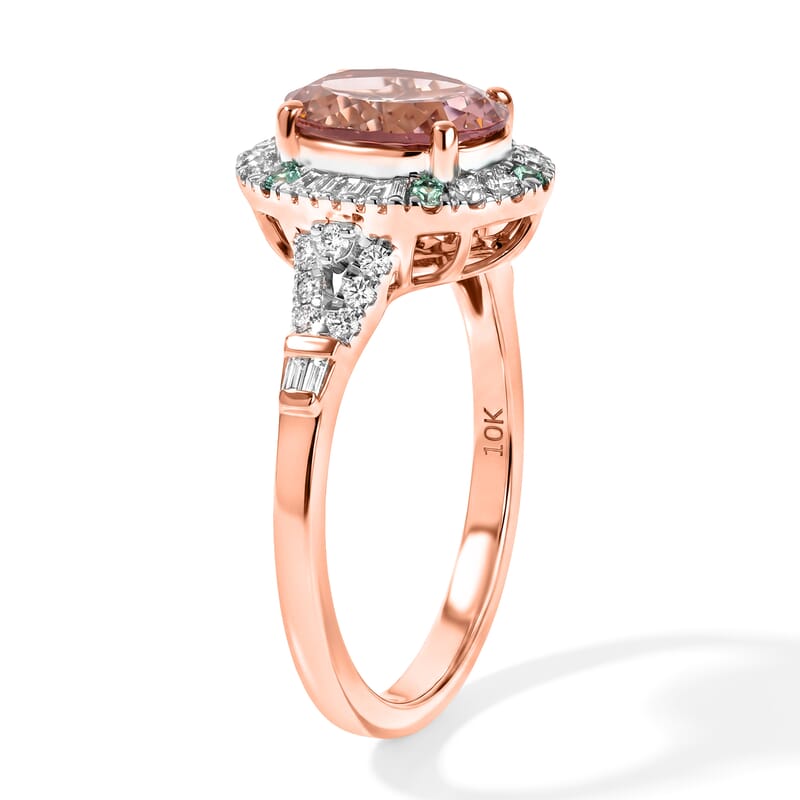 Certified and Appraised Luxoro AAA Pink Tourmaline, Paraiba Tourmaline and Diamond I2 2.20 ctw Ring in 10K Rose Gold (Size 7.0)