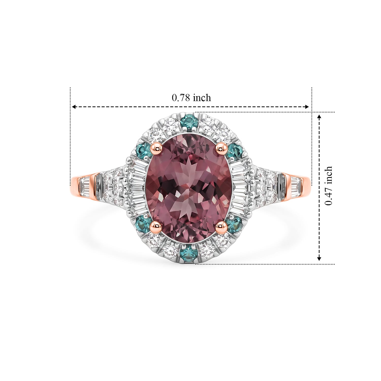 Certified and Appraised Luxoro AAA Pink Tourmaline, Paraiba Tourmaline and Diamond I2 2.20 ctw Ring in 10K Rose Gold (Size 7.0)