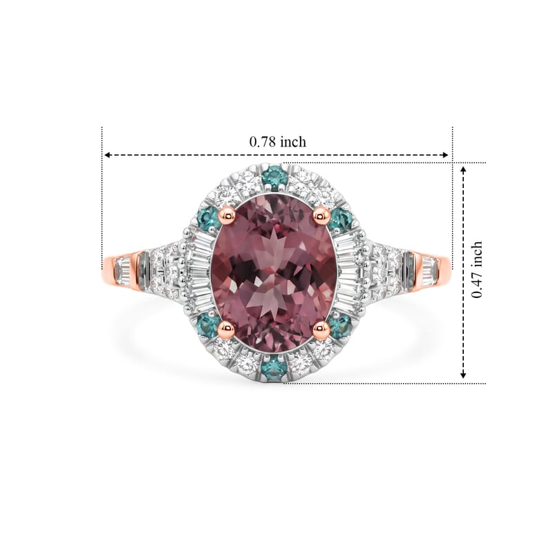 Certified and Appraised Luxoro AAA Pink Tourmaline, Paraiba Tourmaline and Diamond I2 2.20 ctw Ring in 10K Rose Gold (Size 7.0)