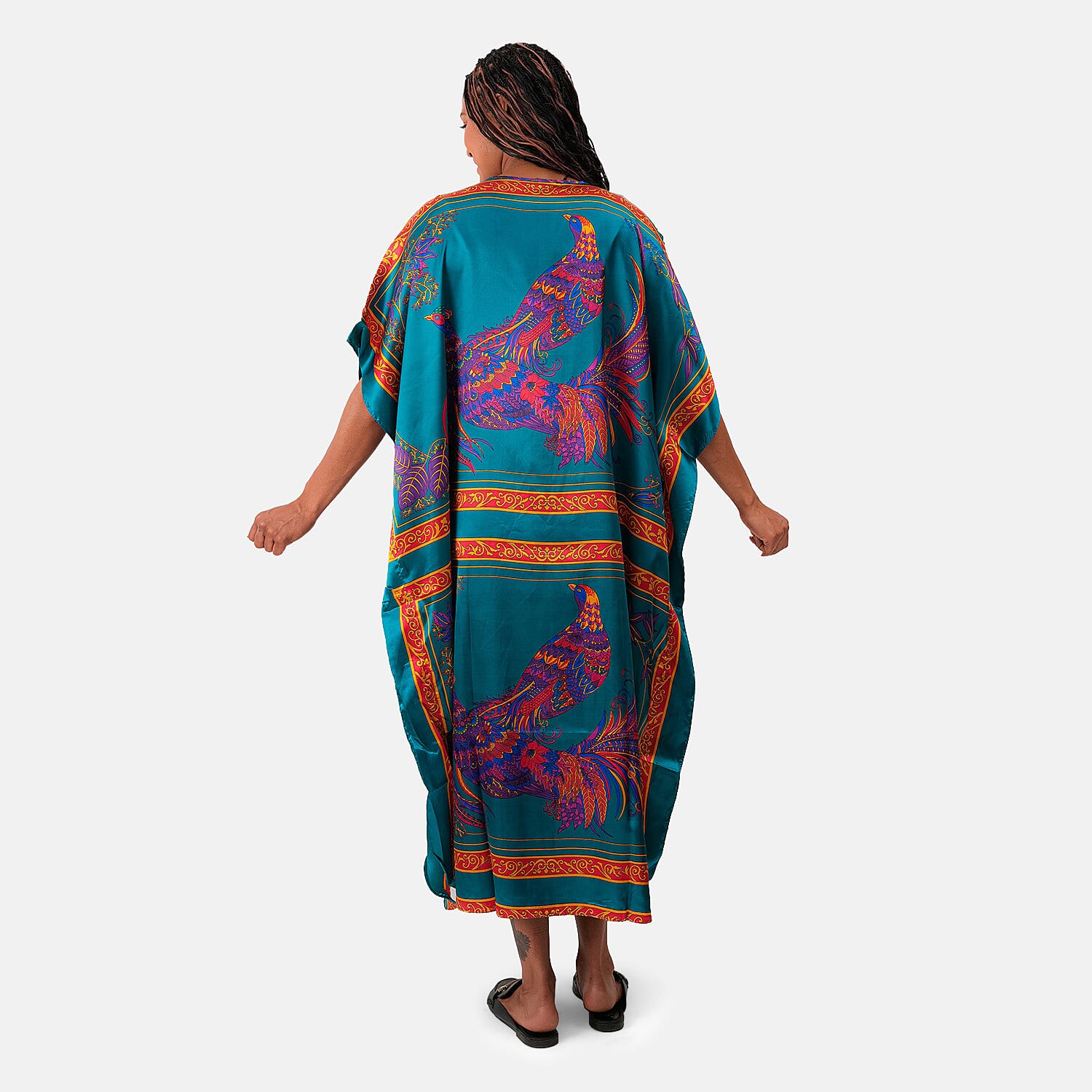 Winlar Teal Bird Print Kaftan - One Size Fits Most (Ships in 7 to 10 Days Business Days)