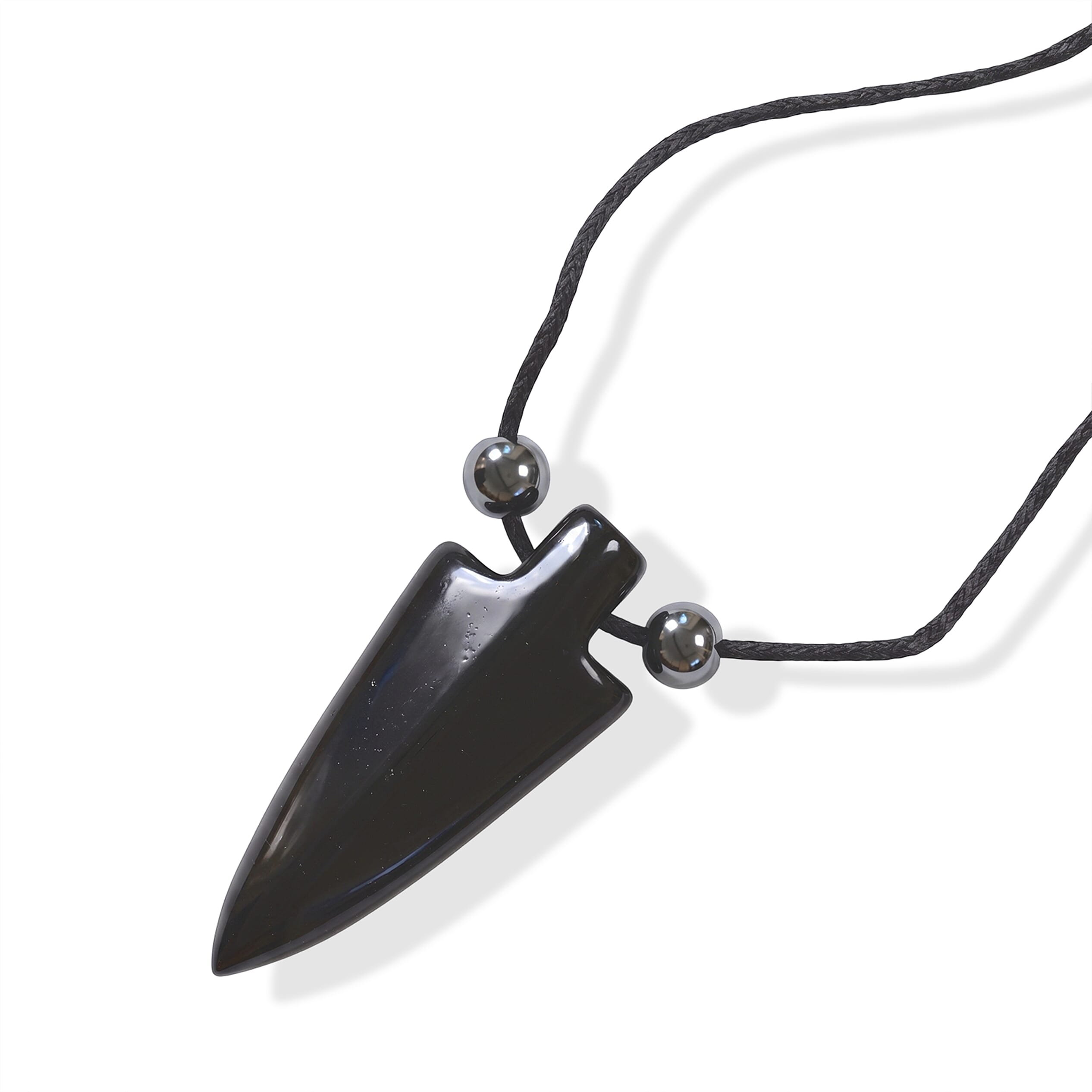 Arrowhead Black Agate 32.00 ctw Cord Necklace (15 Inches)