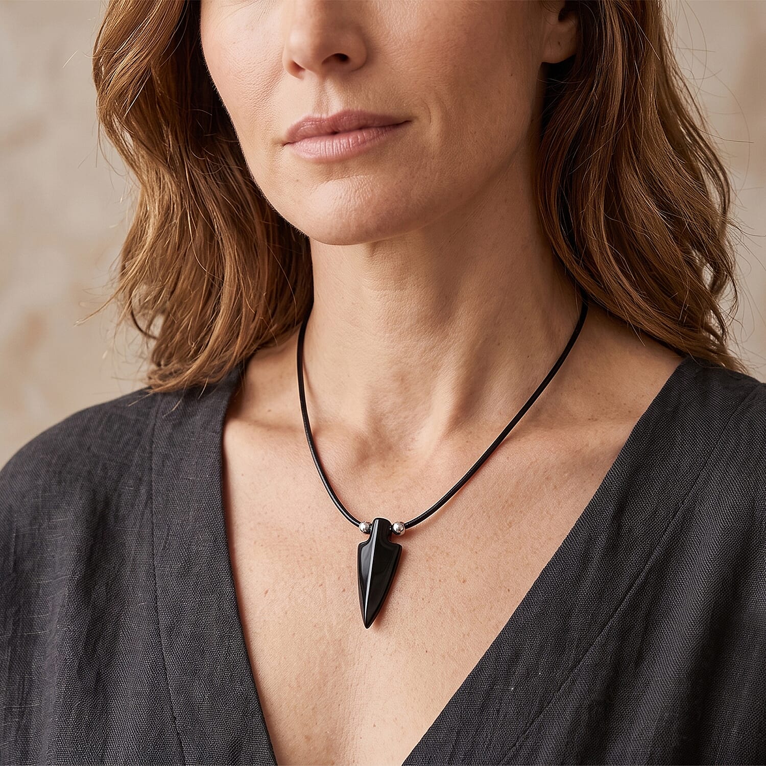 Arrowhead Black Agate 32.00 ctw Cord Necklace (16+4 Inches)