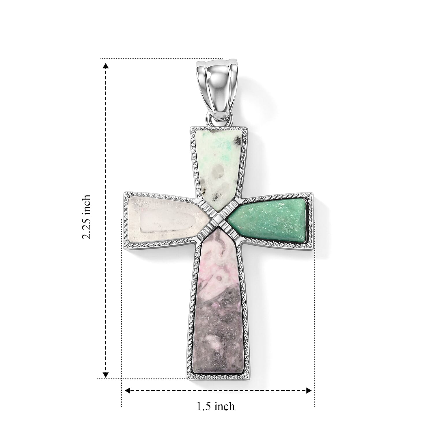Multi Gemstone 28.00 ctw Taper Point Cross Pendant in Silvertone