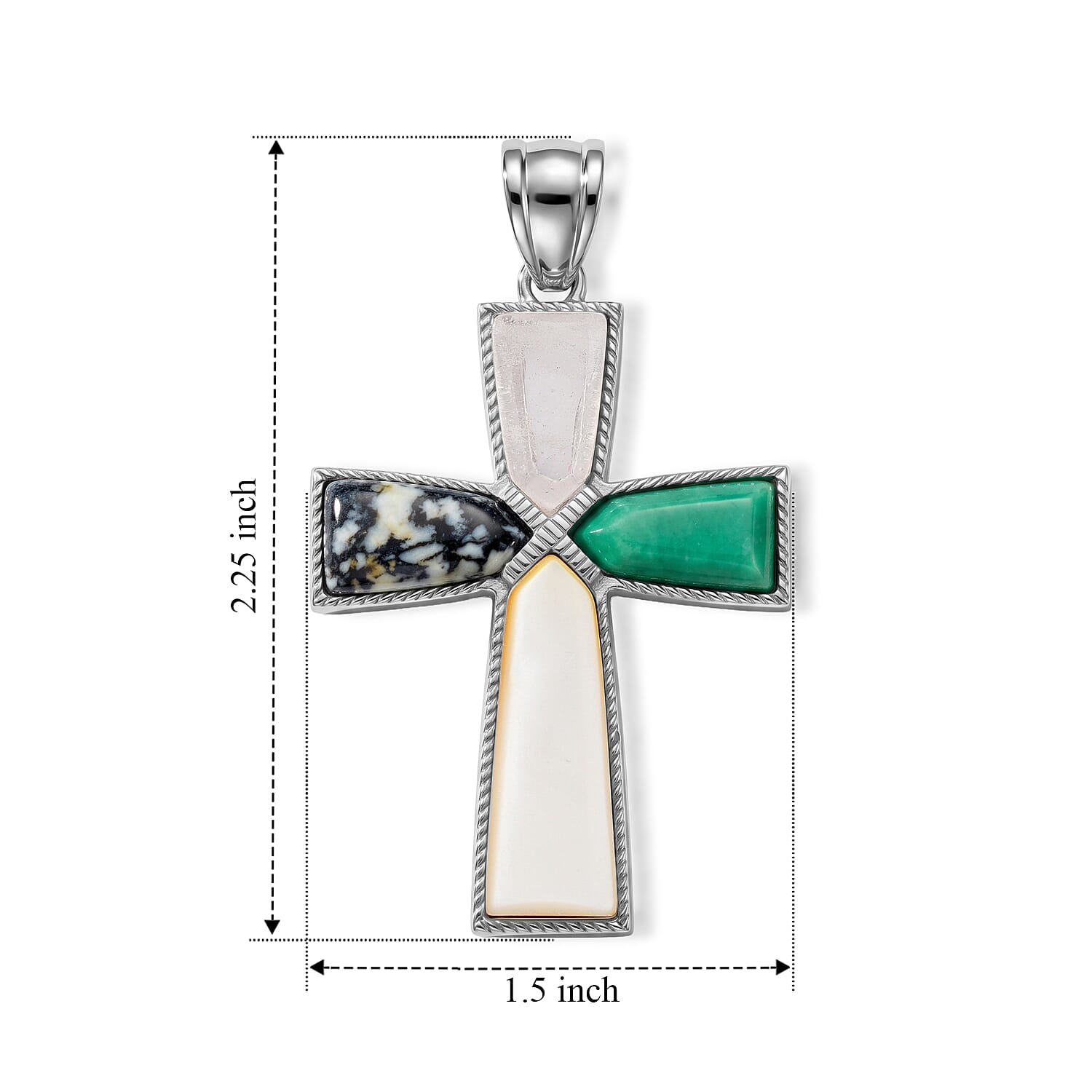 Multi Gemstone 28.00 ctw Taper Point Cross Pendant in Silvertone