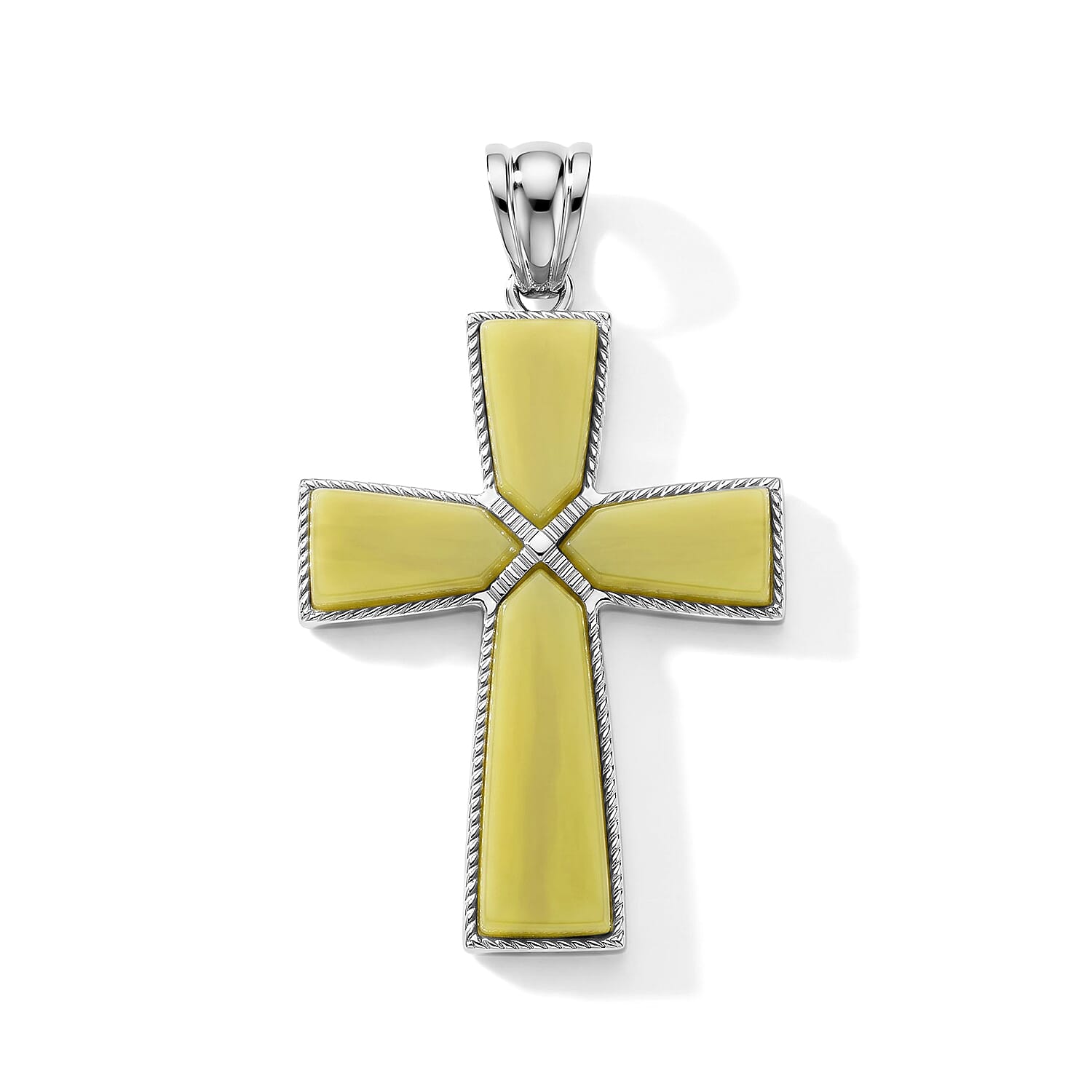 Olive Jade 28.00 ctw Taper Point Cross Pendant in Silvertone