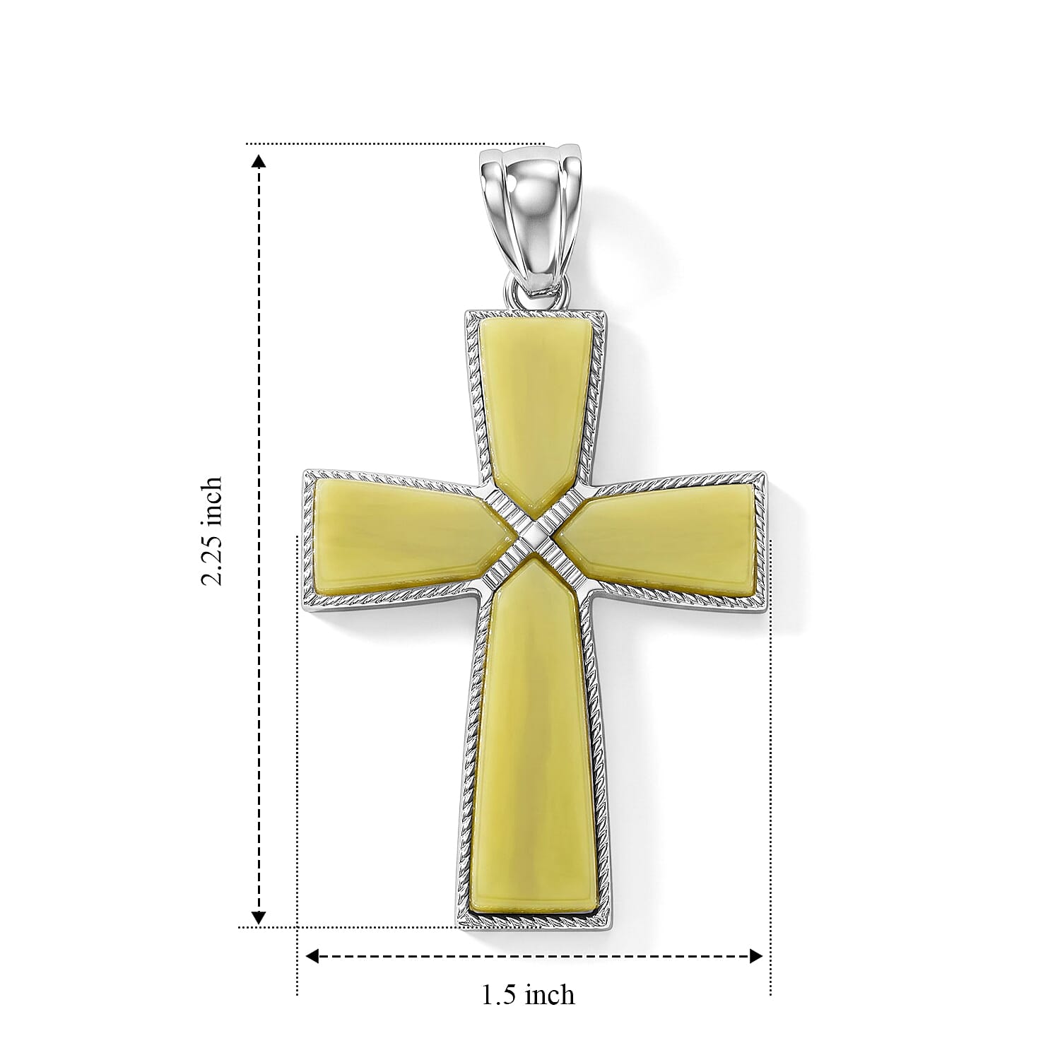 Olive Jade 28.00 ctw Taper Point Cross Pendant in Silvertone