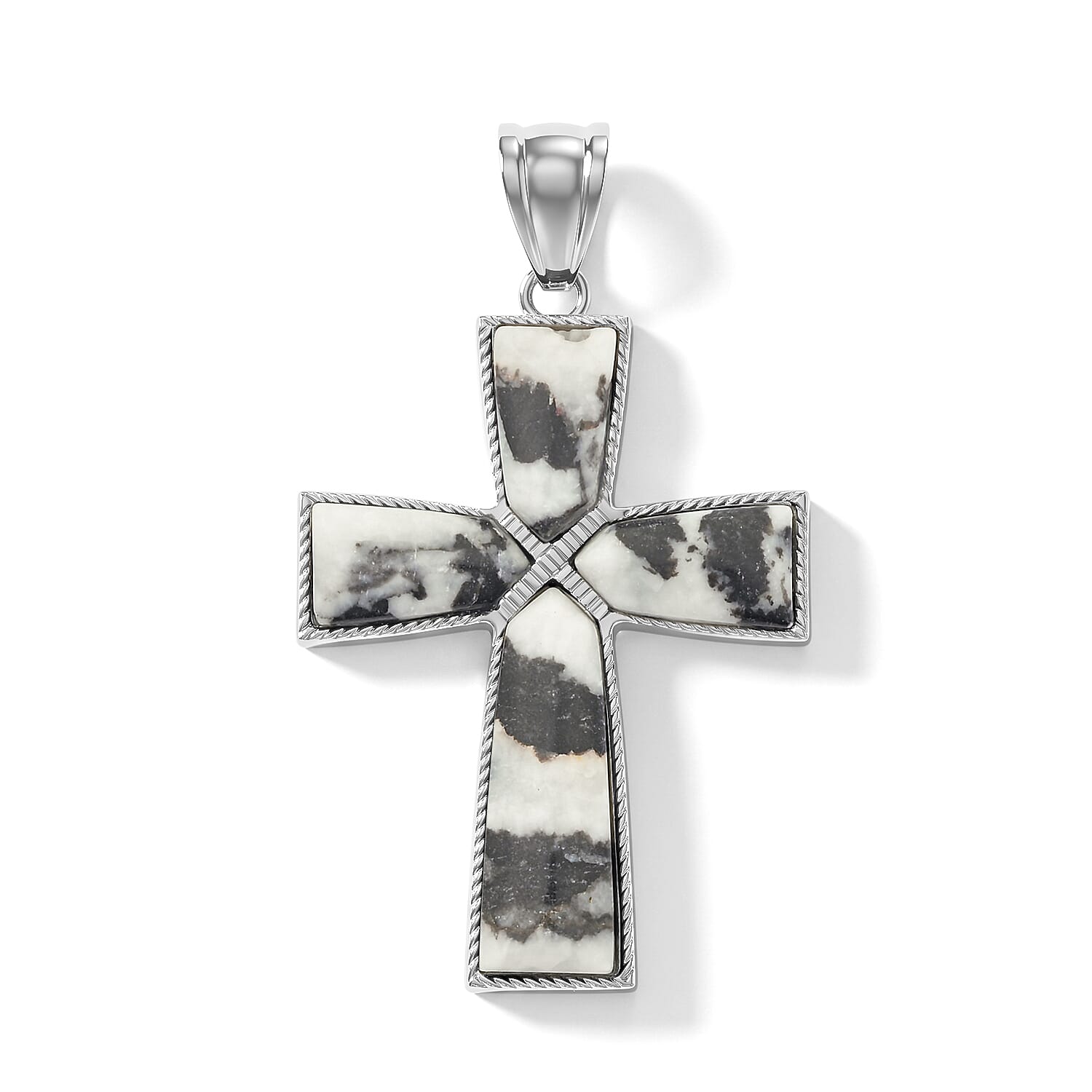 Zebra Jasper 28.00 ctw Taper Point Cross Pendant in Silvertone
