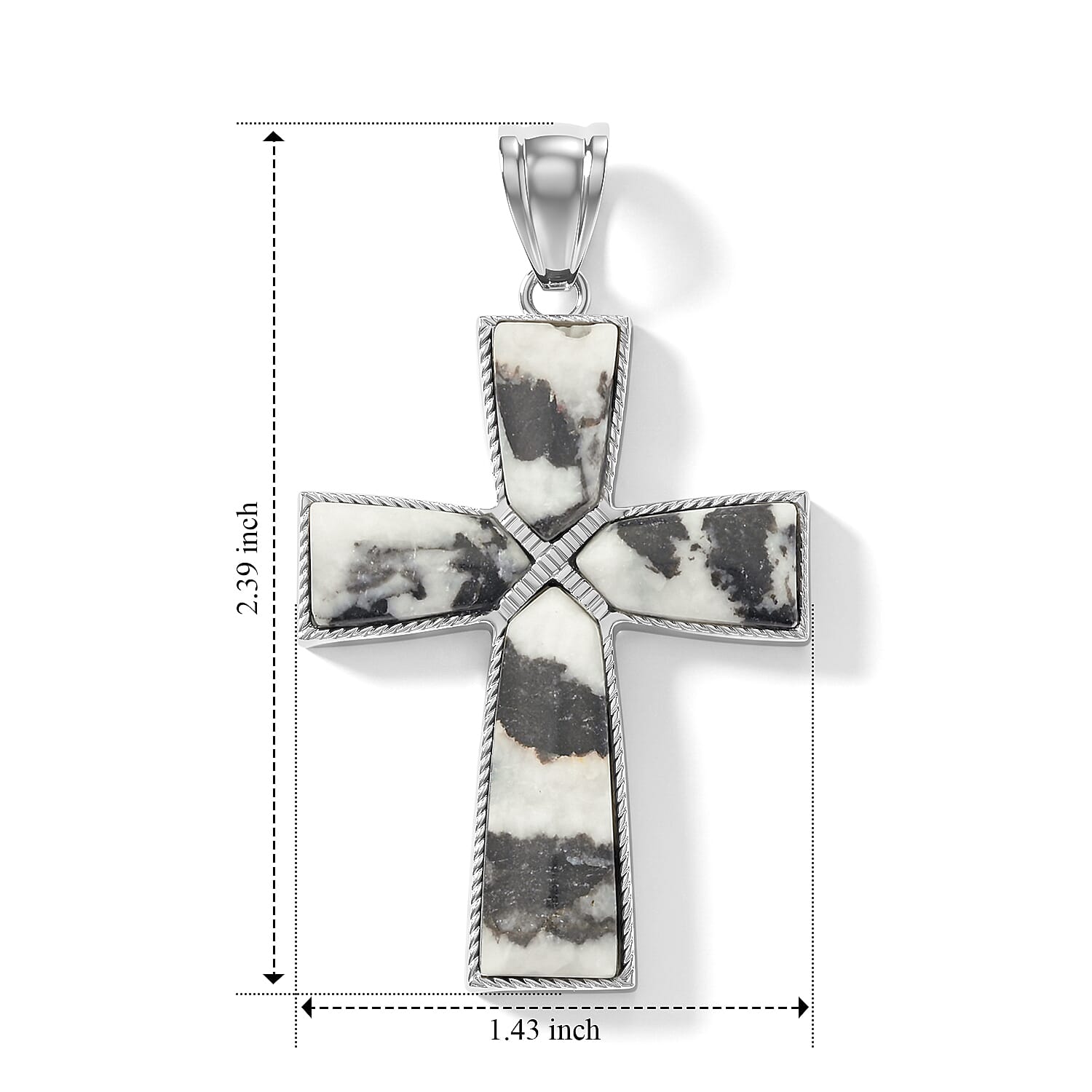 Zebra Jasper 28.00 ctw Taper Point Cross Pendant in Silvertone
