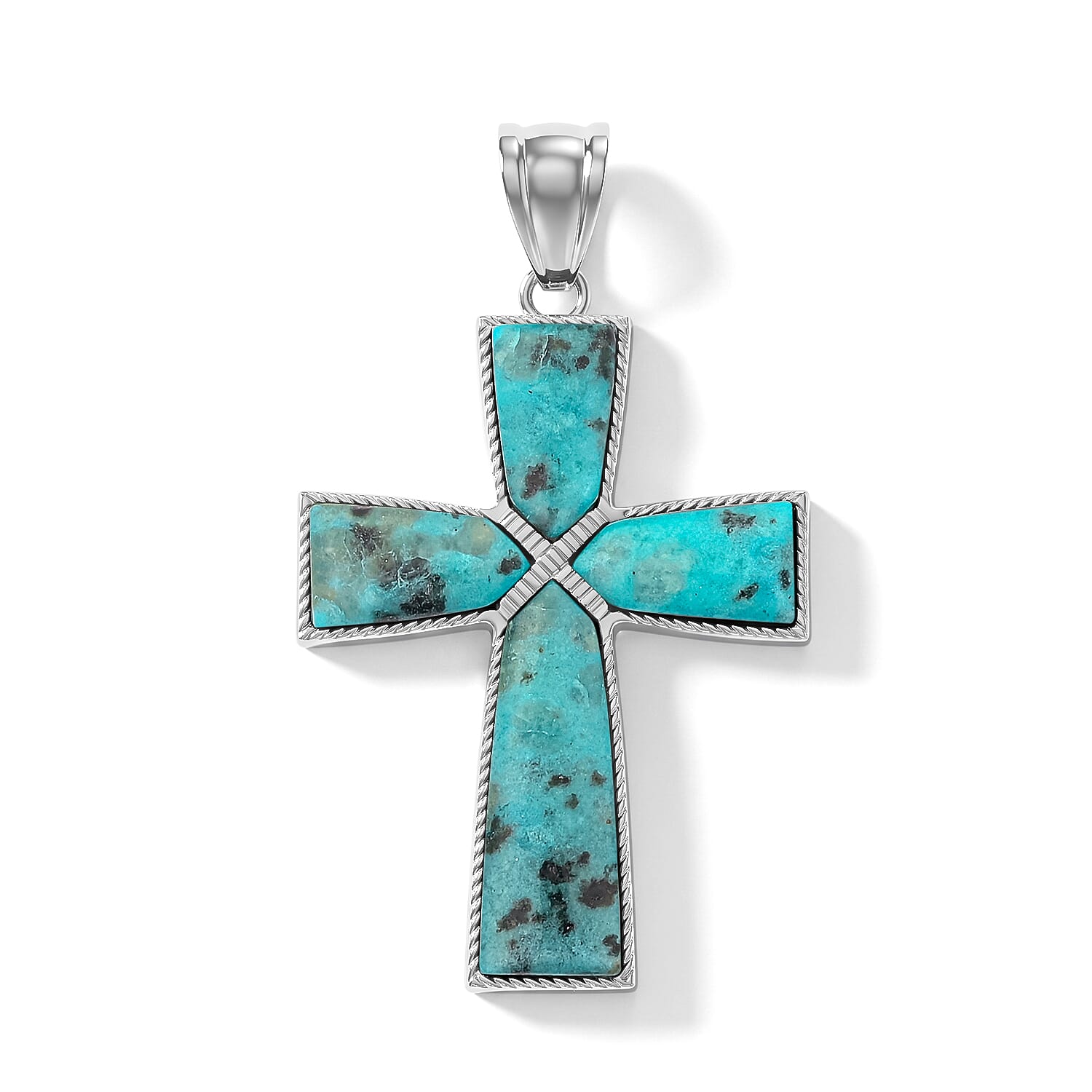 Aqua Kiwi Turquoise 28.00 ctw Taper Point Cross Pendant Without Chain in Silvertone