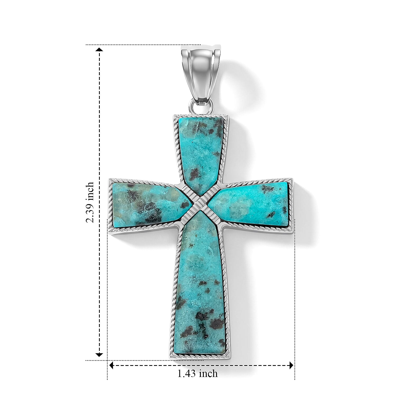 Aqua Kiwi Turquoise 28.00 ctw Taper Point Cross Pendant Without Chain in Silvertone
