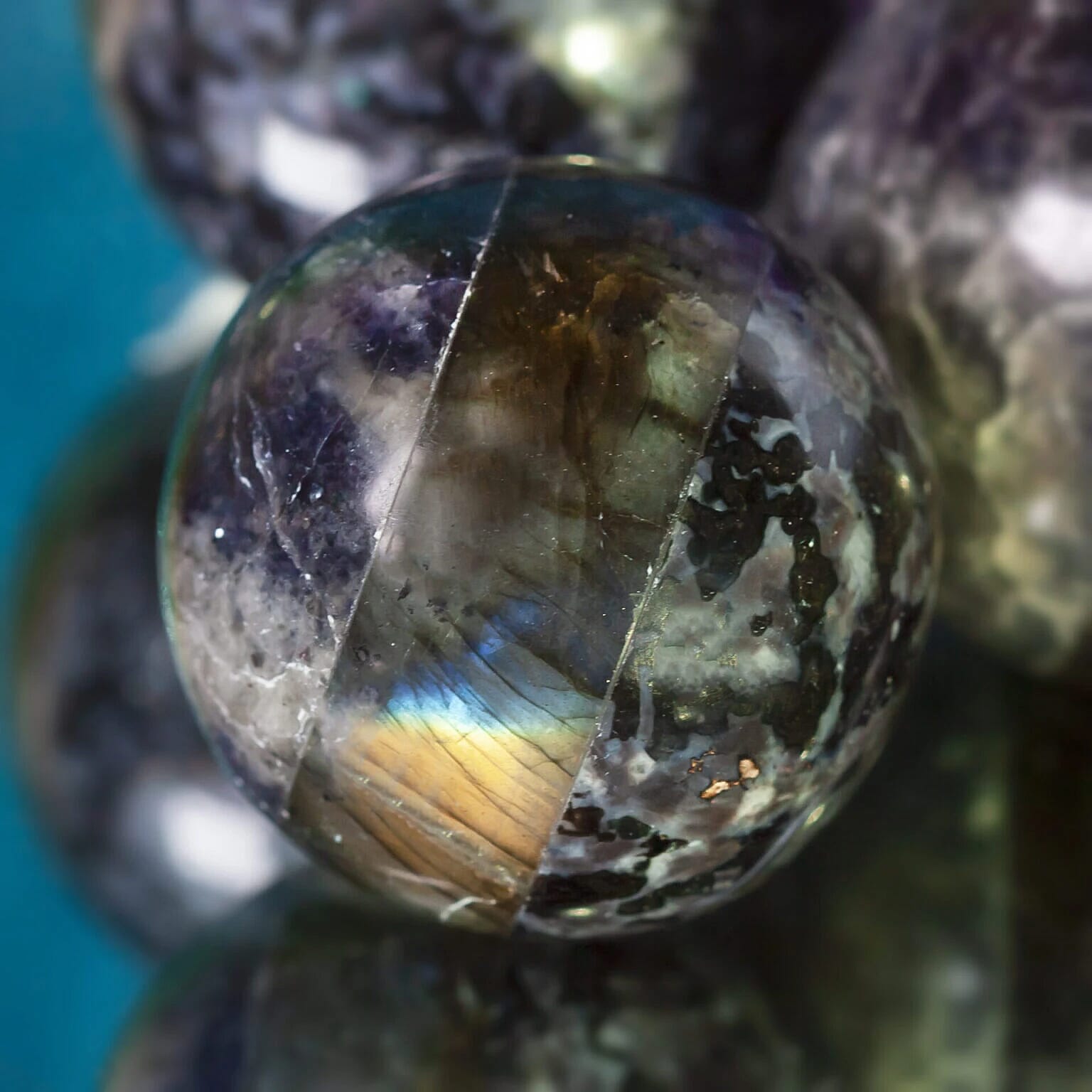 Merlinite Iolite and Labradorite Sphere 2 Approx 895Ctw