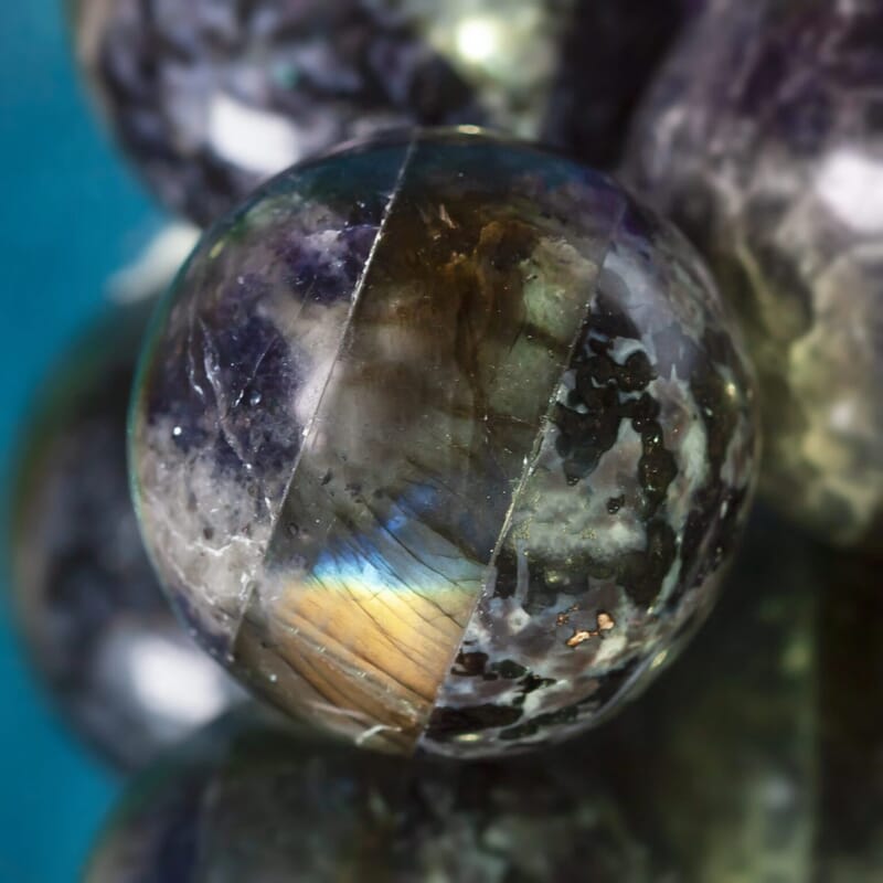 Merlinite Iolite and Labradorite Sphere 2 Approx 895Ctw