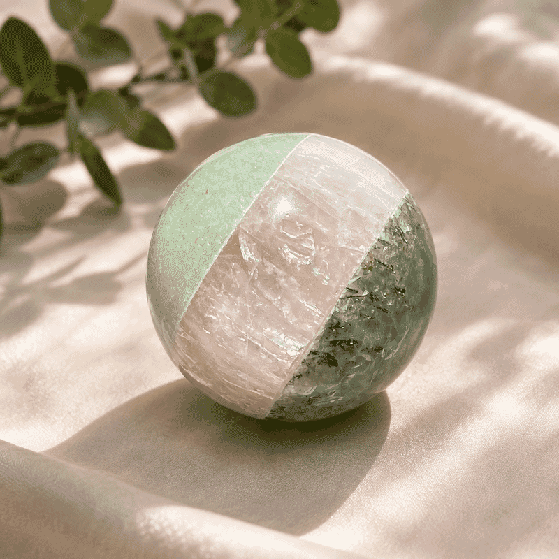 Green Aventurine Rose Quartz and Prehnite Sphere 1.5-2 Approx 920Ctw
