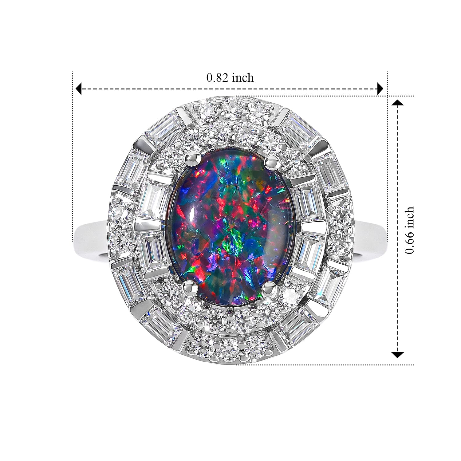 Certified and Appraised D'Joy Premium Australian Black Ridge Opal Triplet and Moissanite 2.58 ctw Ring in Rhodium Over Sterling Silver (Size 8.0)
