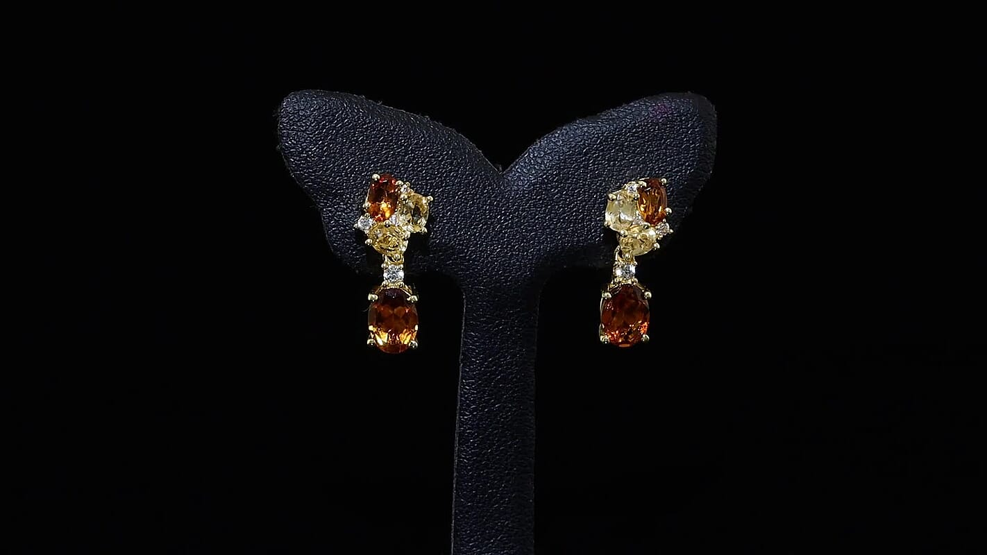 EverTrue Santa Ana Madeira Citrine, Multi Gemstone Earrings in 18K YG Plated 2.70 ctw