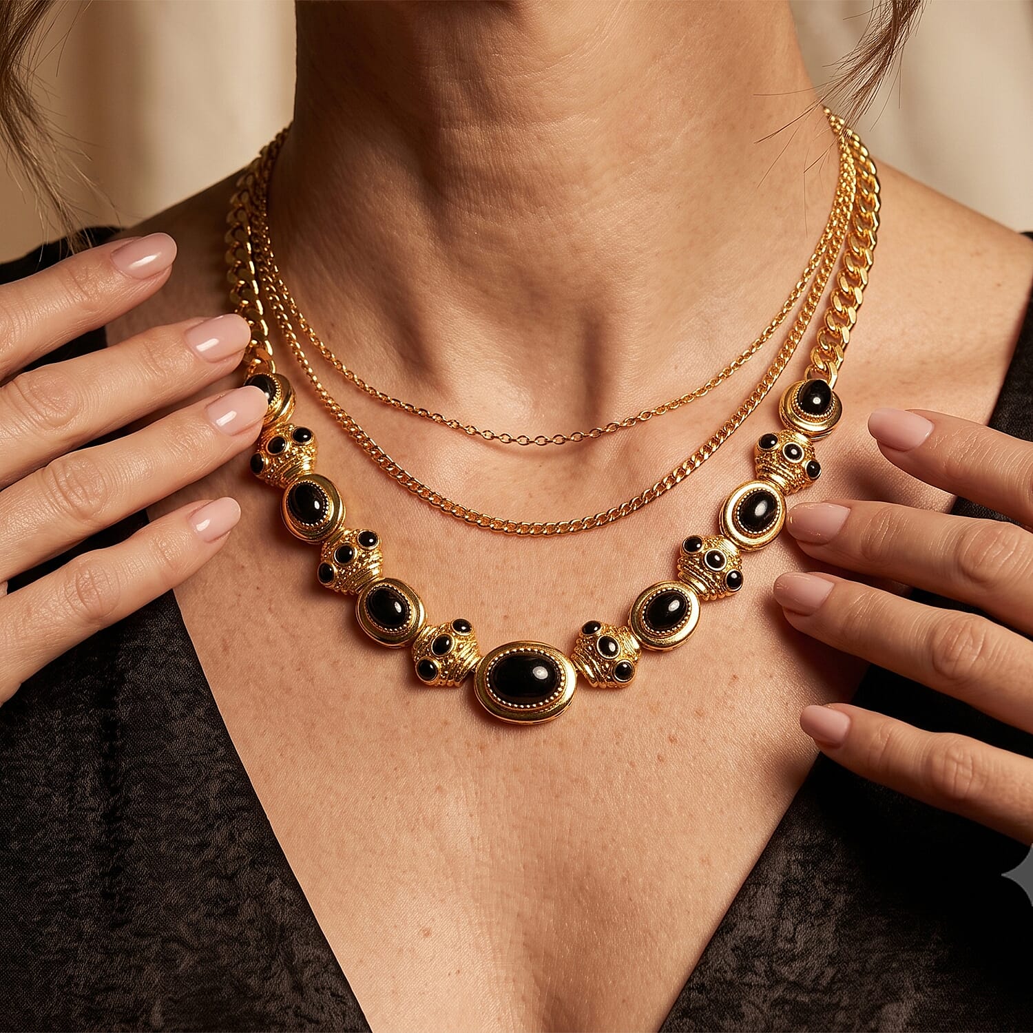 EverTrue Black Spinel 26.40 ctw Necklace in 18K YG Plated 18 Inches
