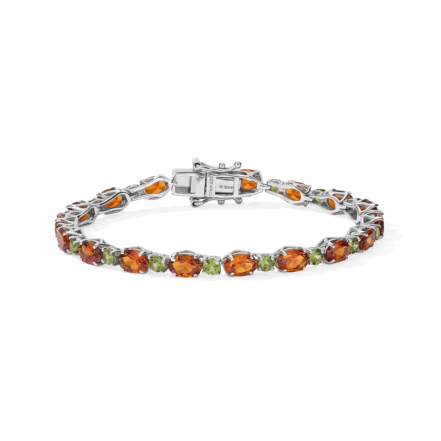 D'Joy Santa Ana Madeira Citrine and Natural Green Apatite 11.10 ctw Garden Link Bracelet in Rhodium Over Sterling Silver (6.50 In)