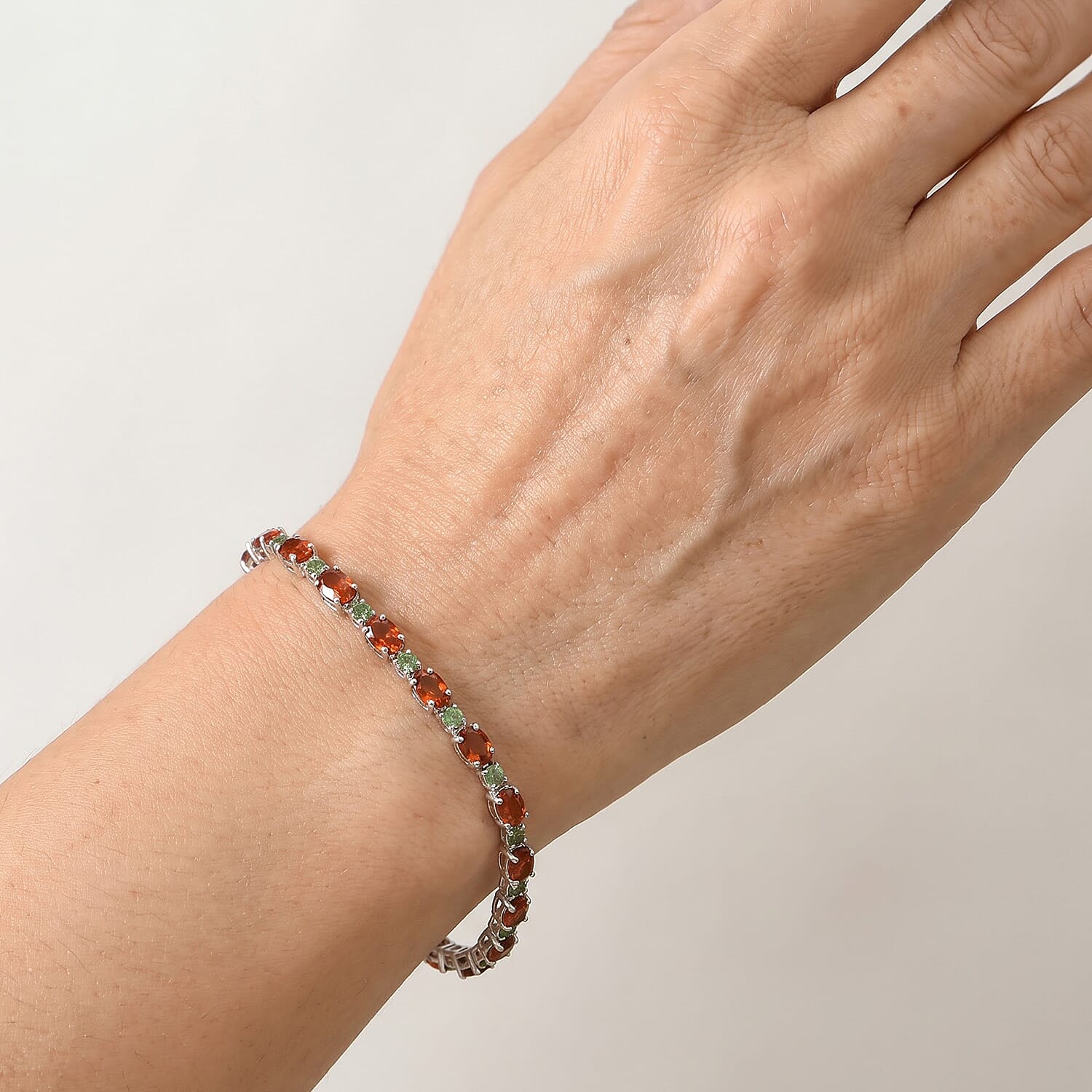 D'Joy Santa Ana Madeira Citrine and Natural Green Apatite 11.10 ctw Garden Link Bracelet in Rhodium Over Sterling Silver (6.50 In)