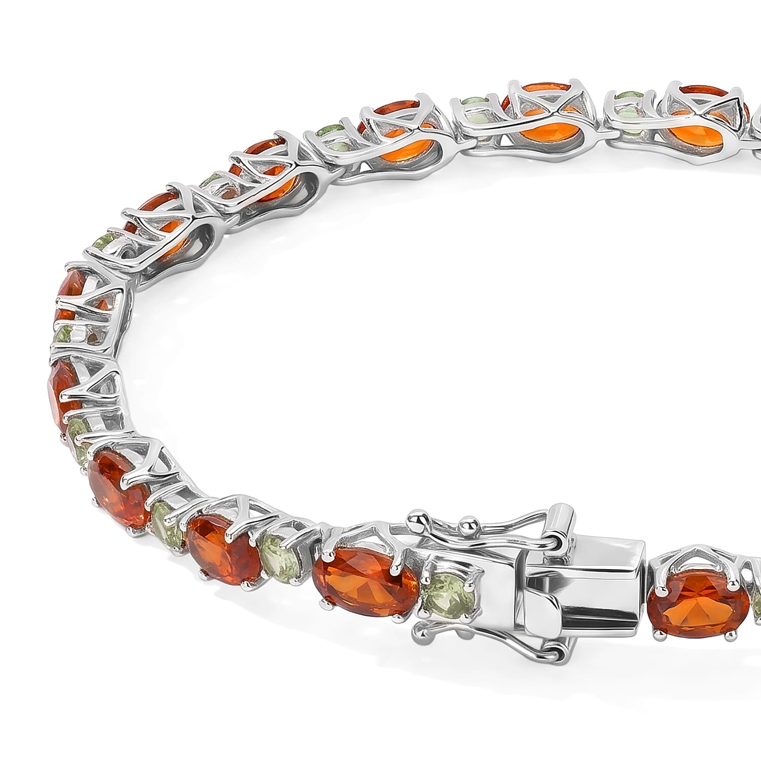 D'Joy Santa Ana Madeira Citrine and Natural Green Apatite 11.10 ctw Garden Link Bracelet in Rhodium Over Sterling Silver (6.50 In)