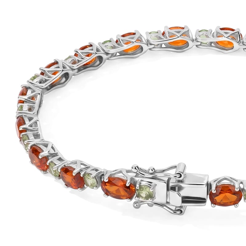 D'Joy Santa Ana Madeira Citrine and Natural Green Apatite 11.10 ctw Garden Link Bracelet in Rhodium Over Sterling Silver (6.50 In)