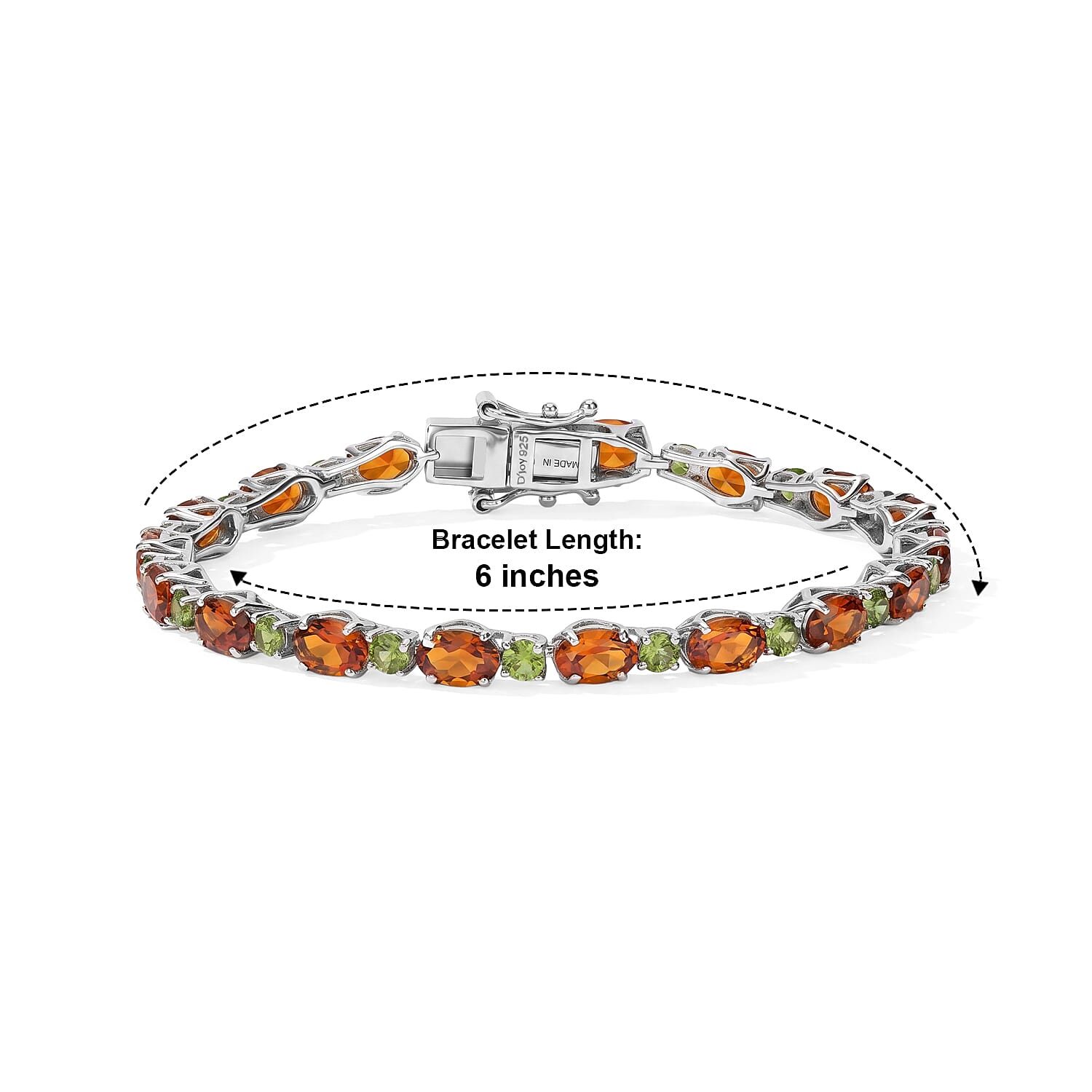 D'Joy Santa Ana Madeira Citrine and Natural Green Apatite 11.10 ctw Garden Link Bracelet in Rhodium Over Sterling Silver (6.50 In)