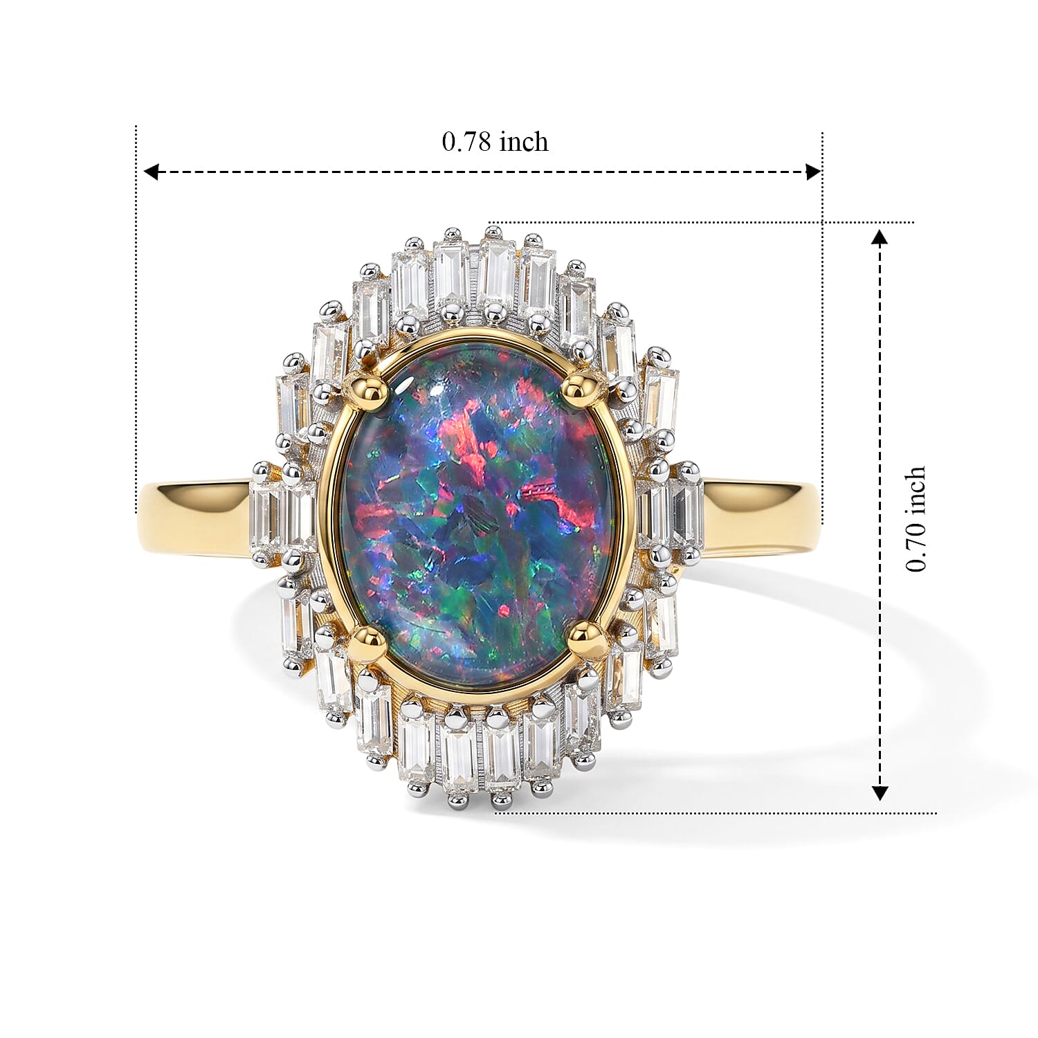 D'Joy Premium Australian Black Ridge Opal Triplet and Moissanite 2.60 ctw Imperial Starlight Ring in 18K Vermeil Yellow Gold Over Sterling Silver (Size 6.0)