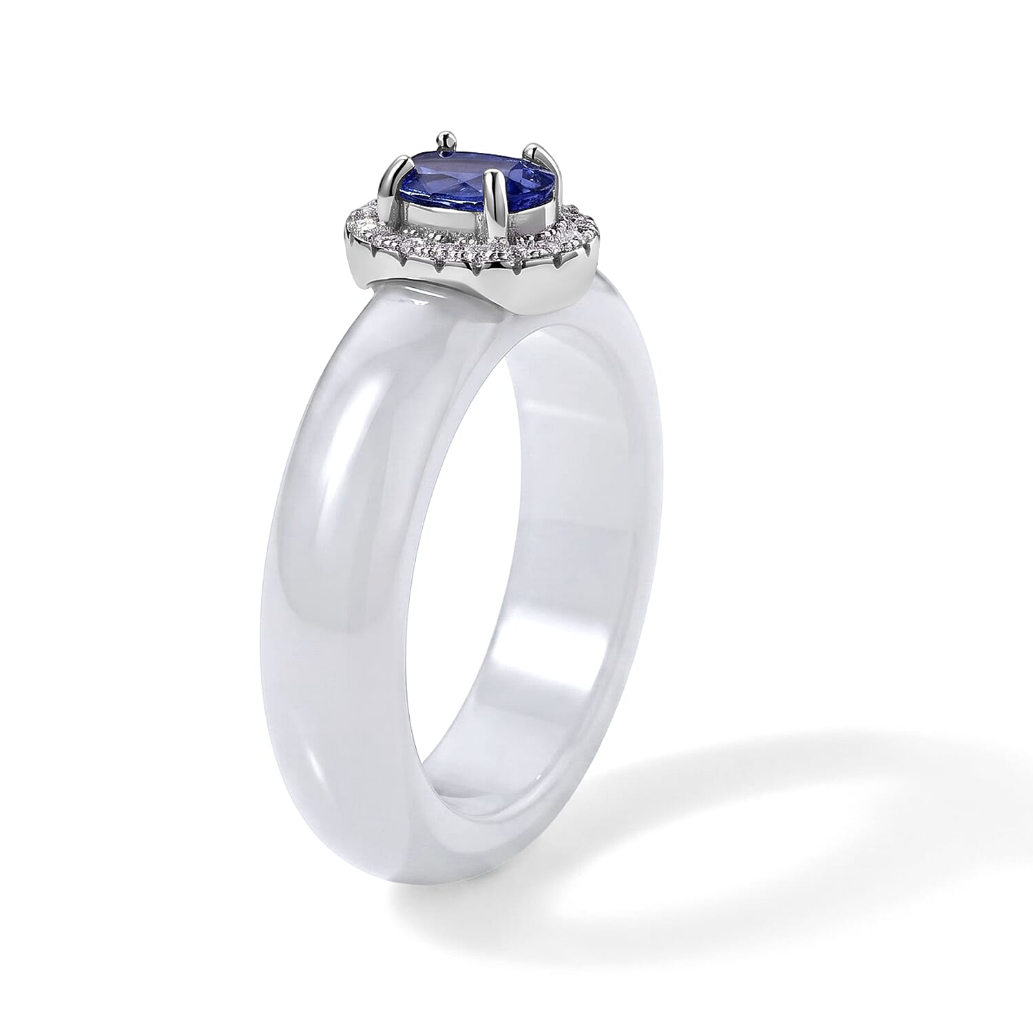 D'Joy Tanzanite, Moissanite and Natural Jade Band 20.20 ctw Men's Ring in Rhodium Over Sterling Silver (Size 9.0)