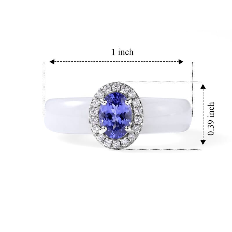 D'Joy Tanzanite, Moissanite and Natural Jade Band 20.20 ctw Men's Ring in Rhodium Over Sterling Silver (Size 9.0)