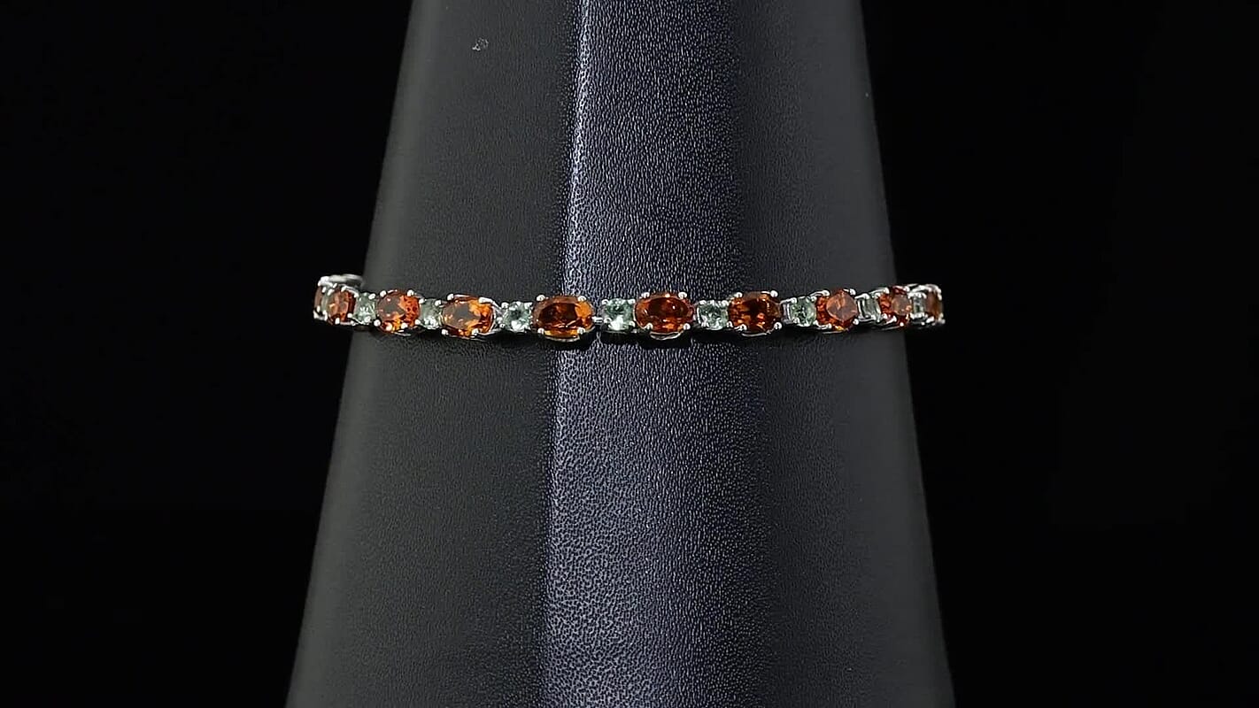 D''Joy Santa Ana Madeira Citrine, Natural Green Apatite Bracelet in Rhodium Over Sterling Silver (6.50 In) 9.86 ctw