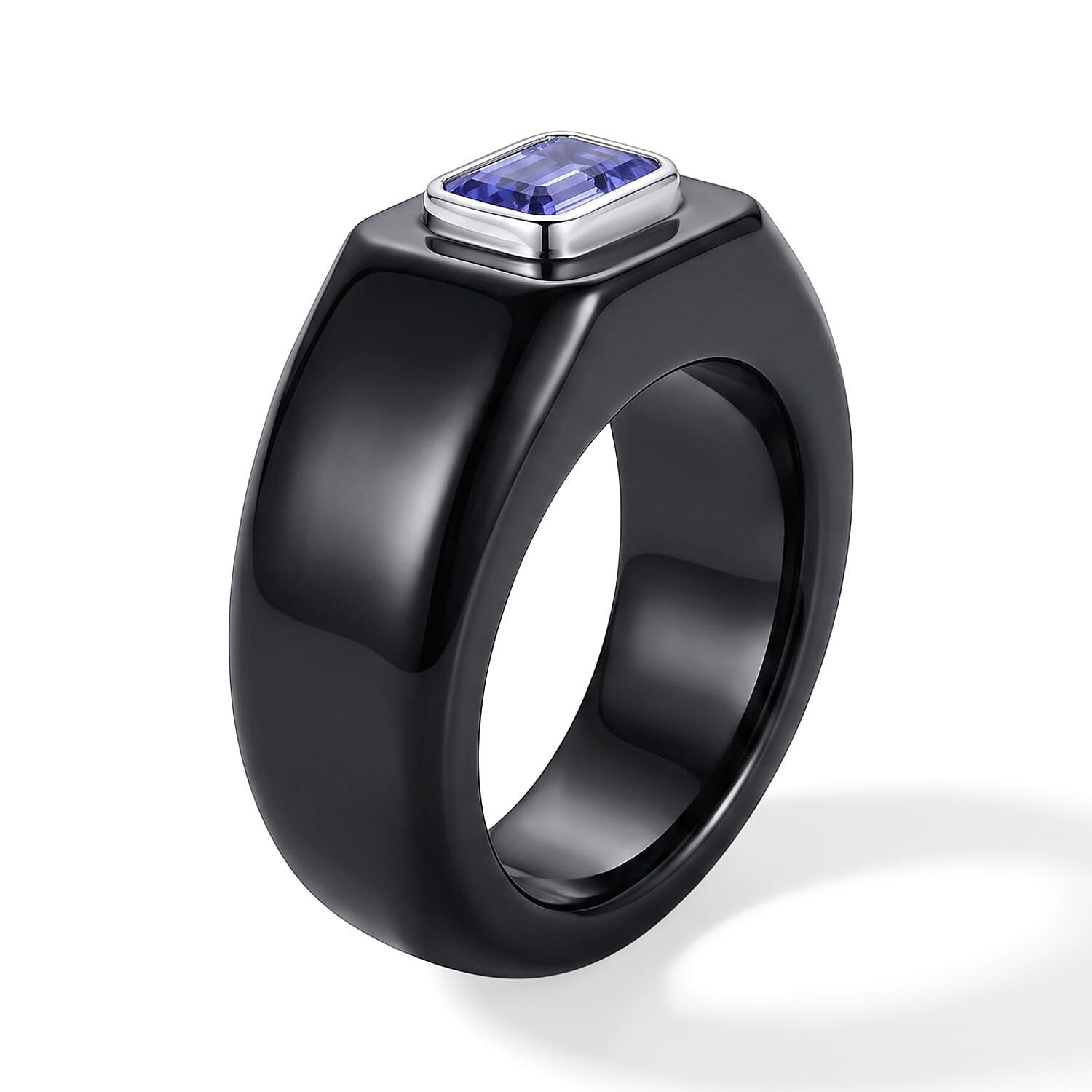 D'Joy Tanzanite, Black Jade(D) Band 41.80 ctw Men's Ring in Rhodium Over Sterling Silver (Size 9.0)