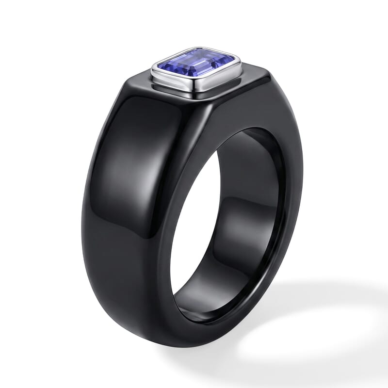 D'Joy Tanzanite, Black Jade(D) Band 41.80 ctw Men's Ring in Rhodium Over Sterling Silver (Size 9.0)