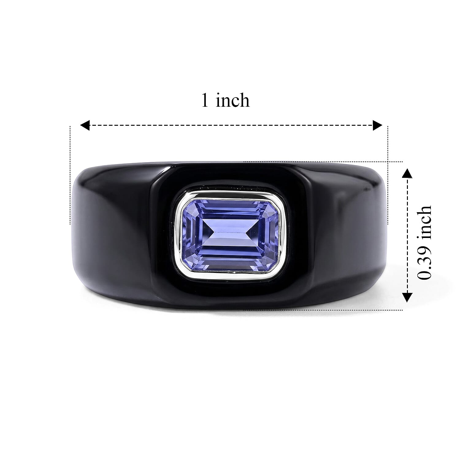 D'Joy Tanzanite, Black Jade(D) Band 41.80 ctw Men's Ring in Rhodium Over Sterling Silver (Size 9.0)