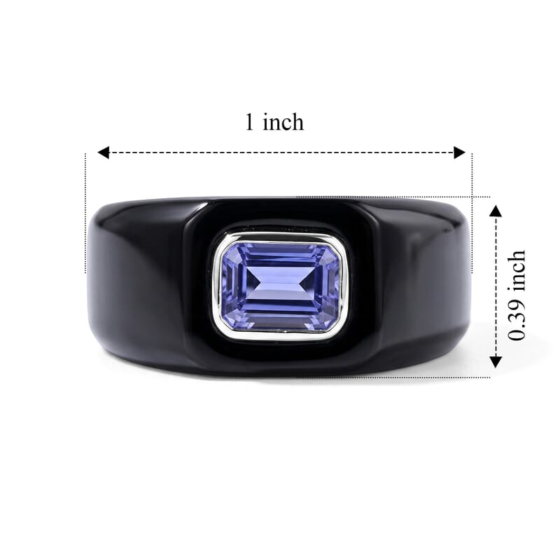 D'Joy Tanzanite, Black Jade(D) Band 41.80 ctw Men's Ring in Rhodium Over Sterling Silver (Size 9.0)