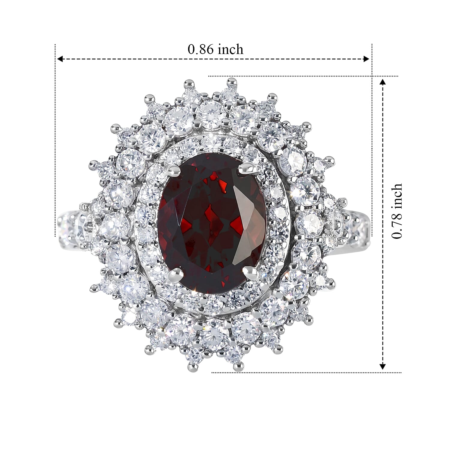 D'Joy Premium Red Zircon and Moissanite 3.90 ctw Floral Cluster Ring in Rhodium Over Sterling Silver (Size 6.0)
