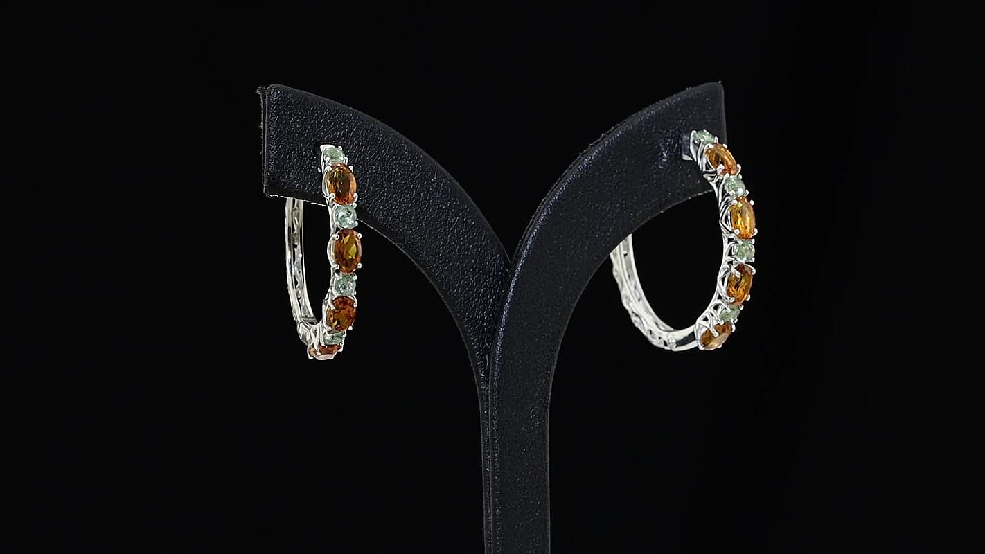 D''Joy Santa Ana Madeira Citrine, Natural Green Apatite Hoop Earrings in Rhodium Over Sterling Silver 4.50 ctw