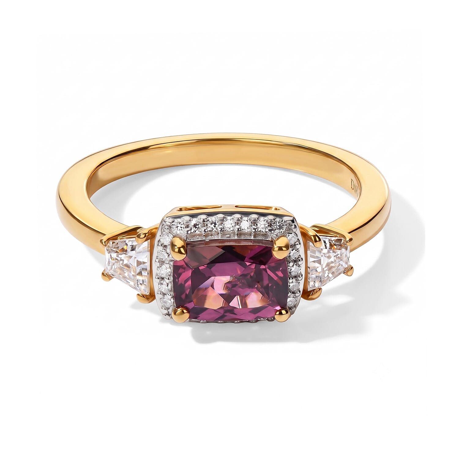 D'Joy Premium Tanzanian Wine Garnet and Moissanite 1.60 ctw Wine Elegance Ring in 18K Vermeil Yellow Gold Over Sterling Silver (Size 5.0)