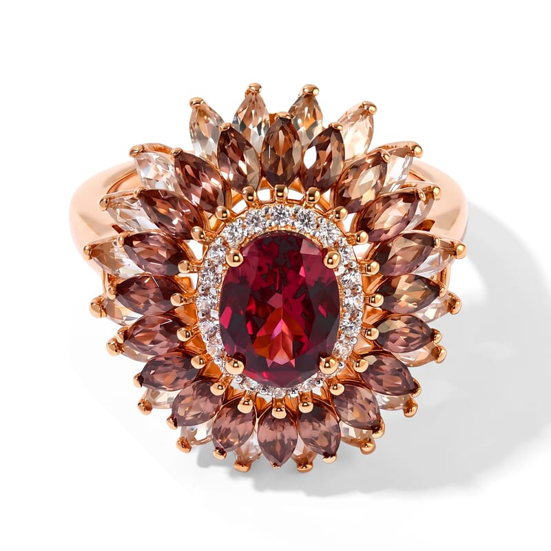 D'Joy Premium Tanzanian Wine Garnet and Multi Gemstone 6.60 ctw Ring in 18K Vermeil Rose Gold Over Sterling Silver (Size 6.0)