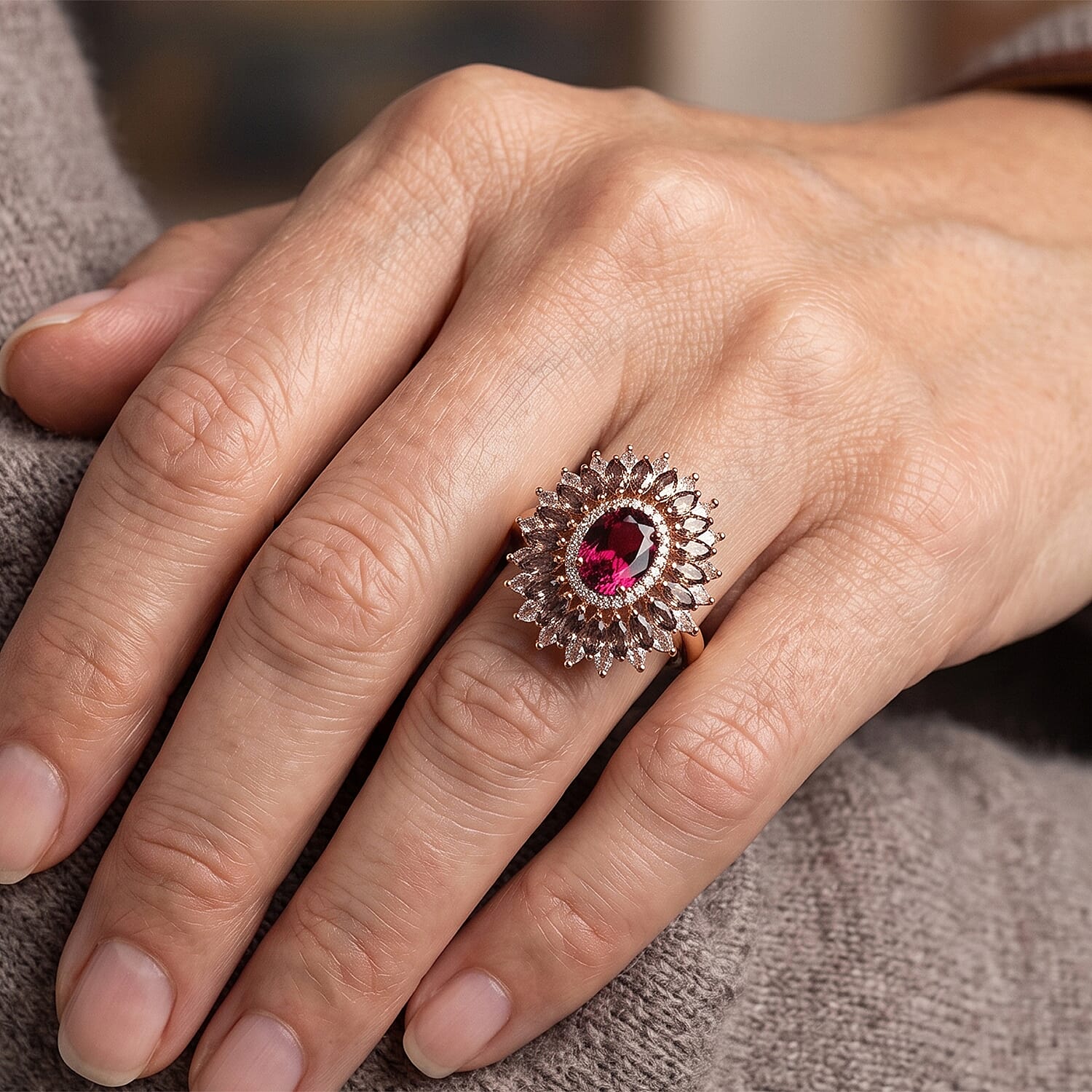 D'Joy Premium Tanzanian Wine Garnet and Multi Gemstone 6.60 ctw Ring in 18K Vermeil Rose Gold Over Sterling Silver (Size 6.0)