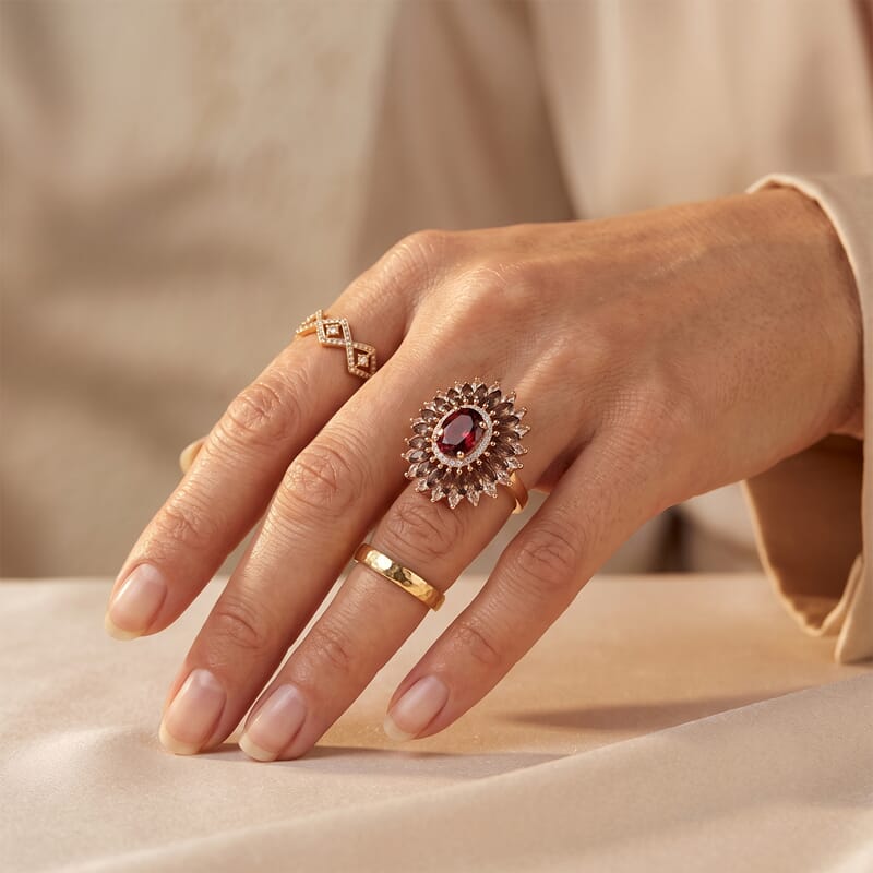 D'Joy Premium Tanzanian Wine Garnet and Multi Gemstone 6.60 ctw Ring in 18K Vermeil Rose Gold Over Sterling Silver (Size 6.0)