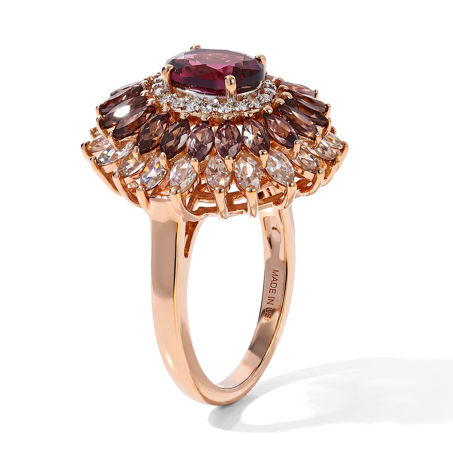 D'Joy Premium Tanzanian Wine Garnet and Multi Gemstone 6.60 ctw Ring in 18K Vermeil Rose Gold Over Sterling Silver (Size 6.0)